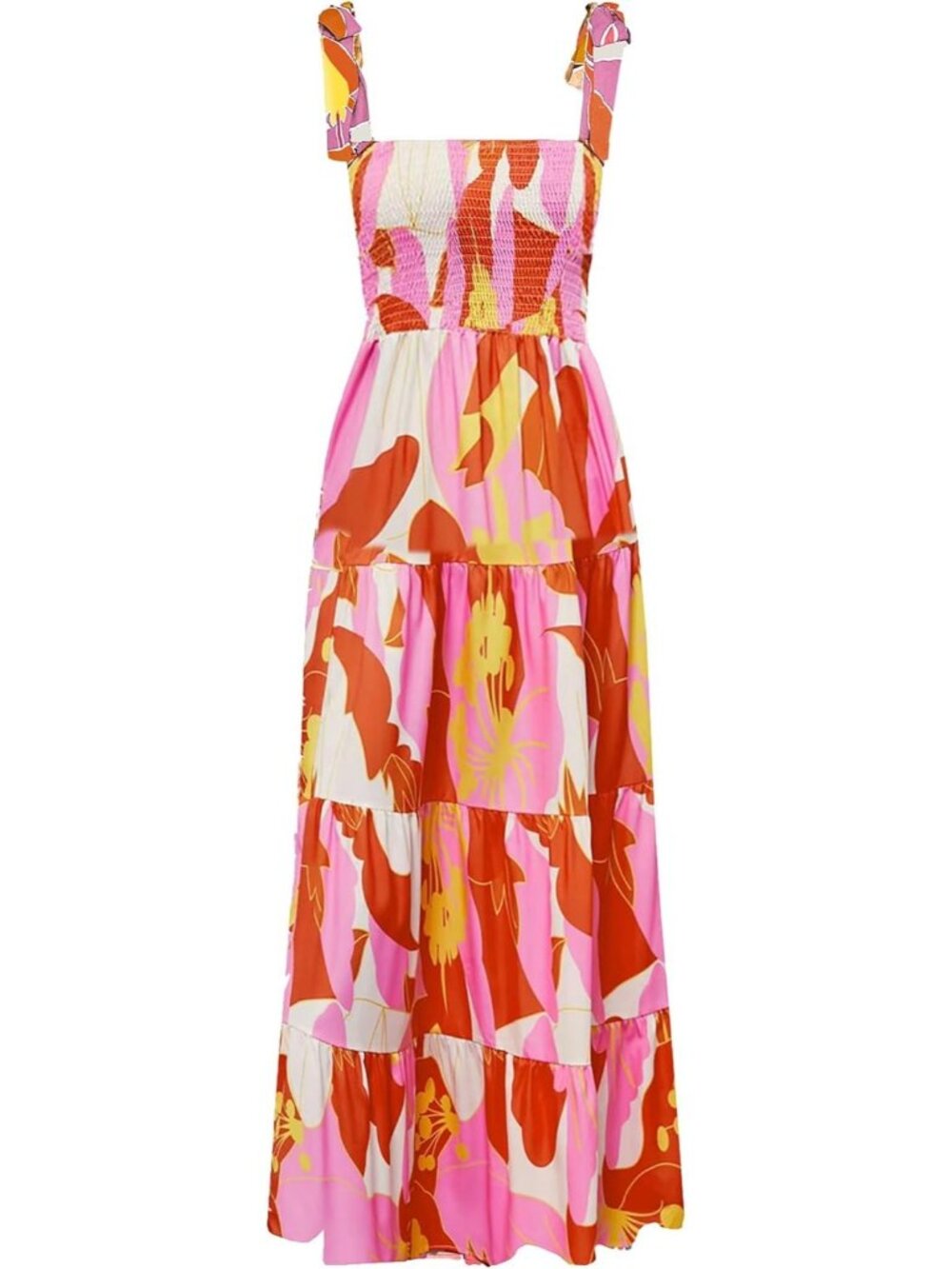 Women's Orange Sleeveless Square Neck Ruffle Flowy Imported Maxi Dress